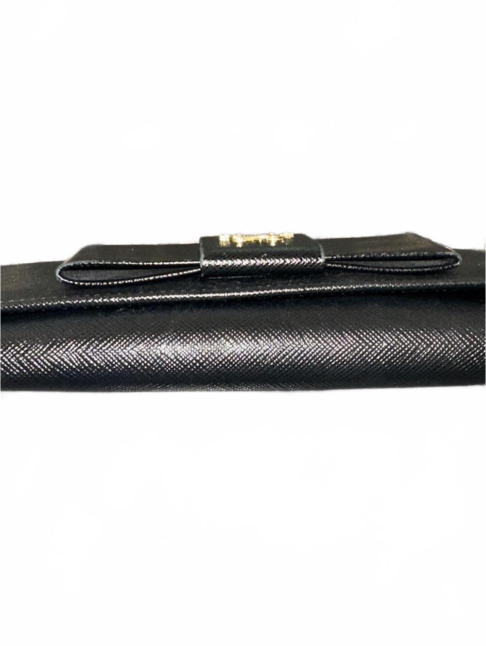 Prada Black Saffiano Bow Continental Card Holder Wallet - Picture 8 of 9